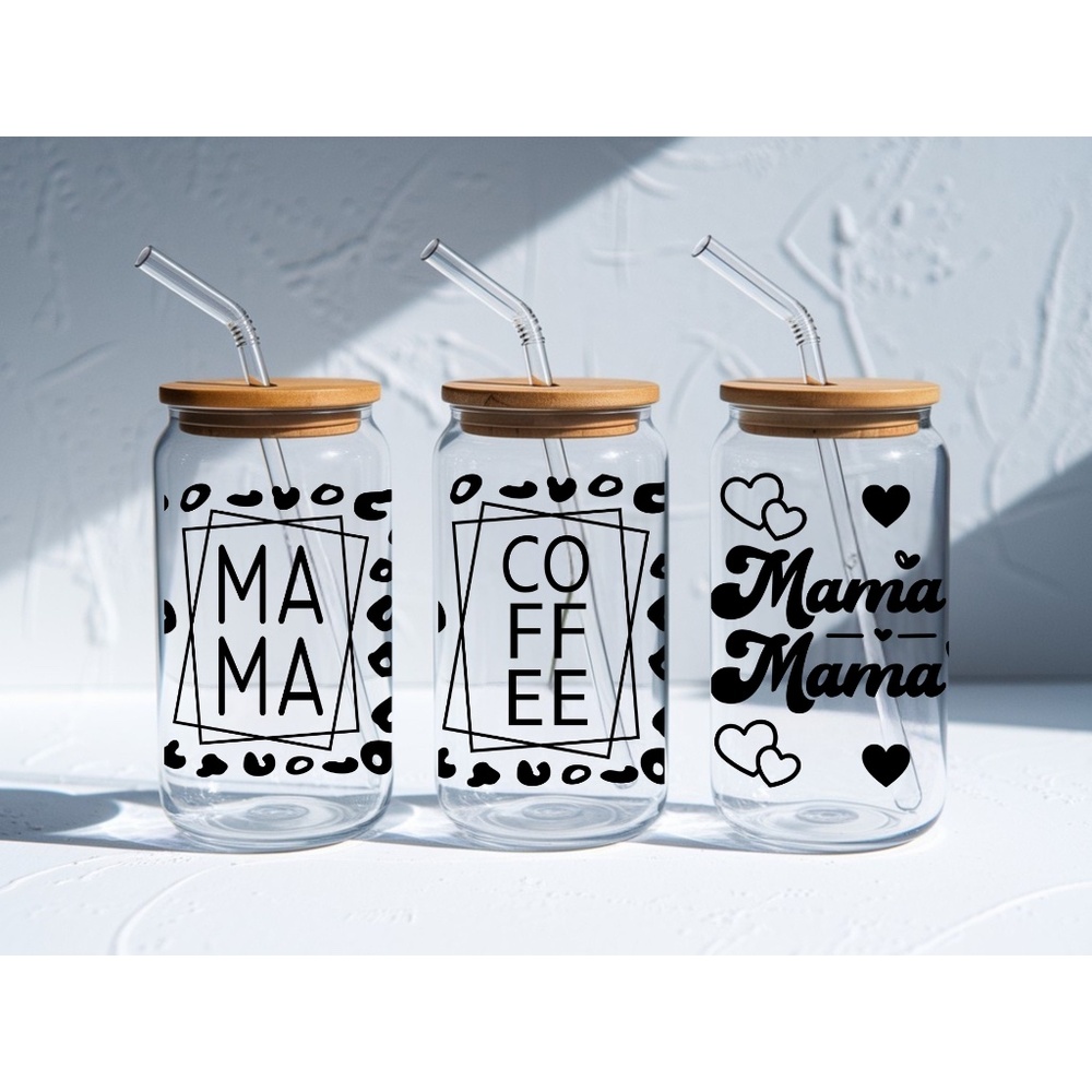 Glass Can 16oz| Glass Cup with Bamboo Lid & Straw